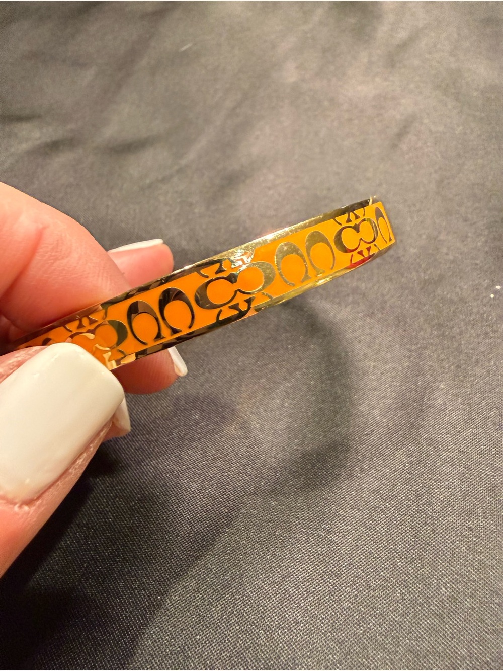 Coach Orange Enamel Signature C Hinged Bangle Bracelet Gold Tone - Picture 11 of 16